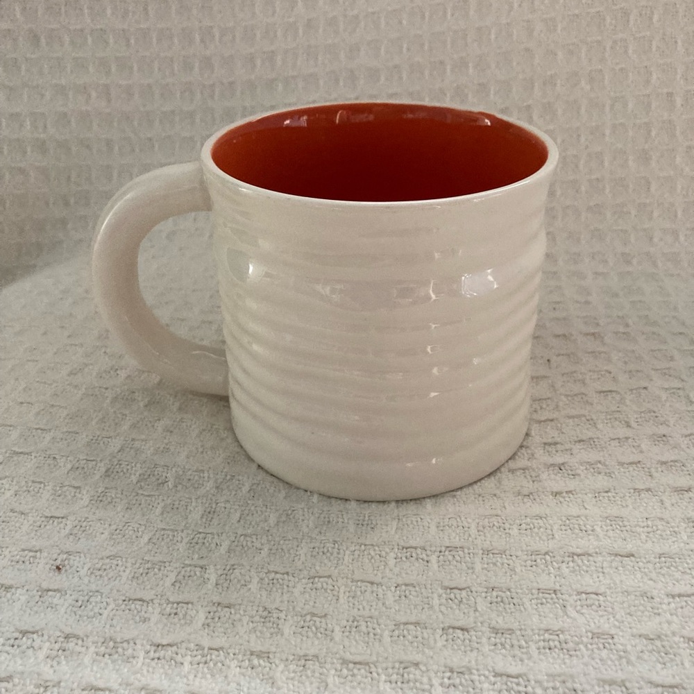Nantucket Home Oversized Ribbed Cream & Orange “R” Mug - Picture 3 of 8